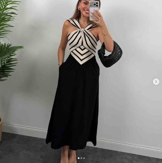 Black and white geometric-print halter maxi dress from K Boutique