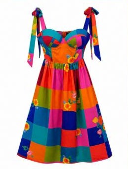 Colour-block patchwork sundress with tie straps from K Boutique